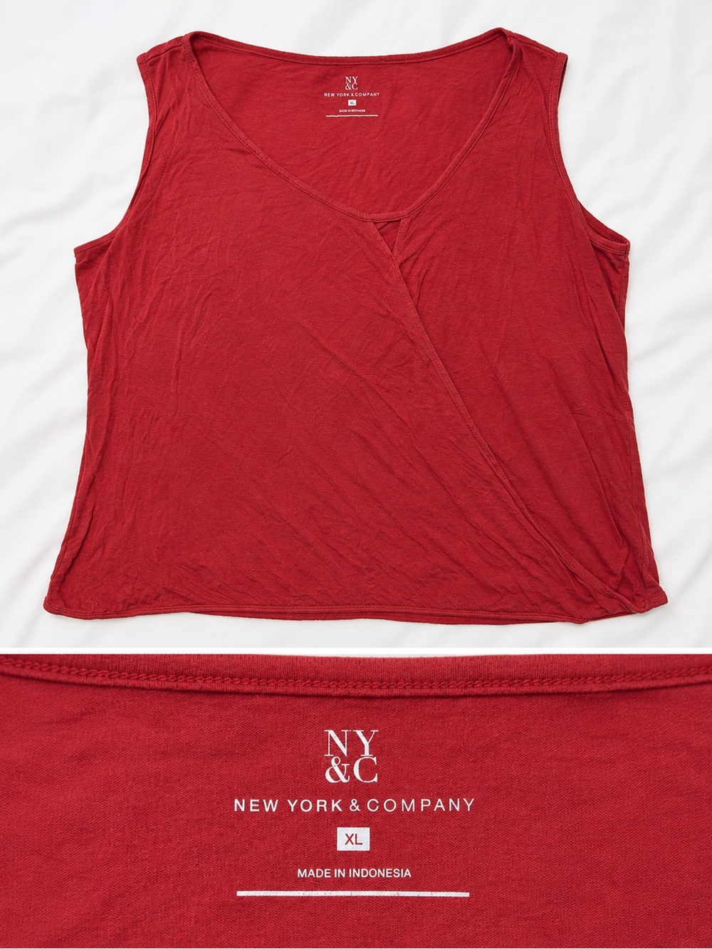 New York & Company Deep Red Sleeveless Wrap-Front Tank